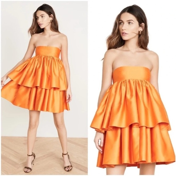 Rotate Birger Christensen Carmina Tiered Mini Dress Orange NWT - Picture 4 of 13